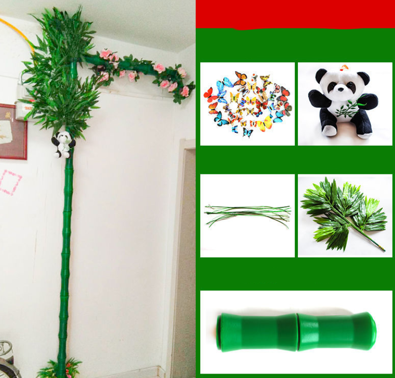 Simulated Bamboo Bark And Green Flowers