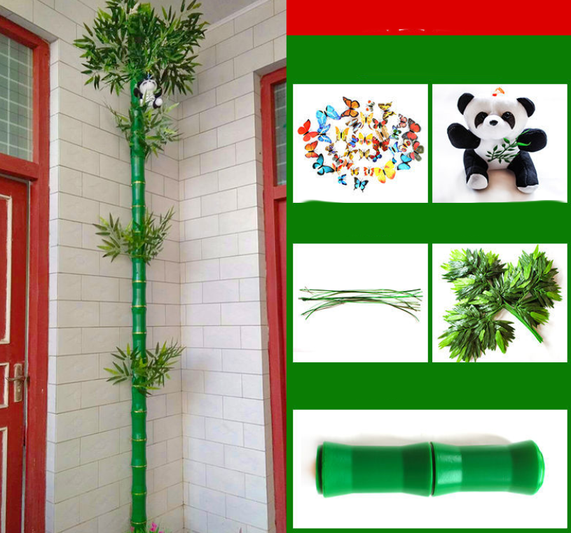 Simulated Bamboo Bark And Green Flowers