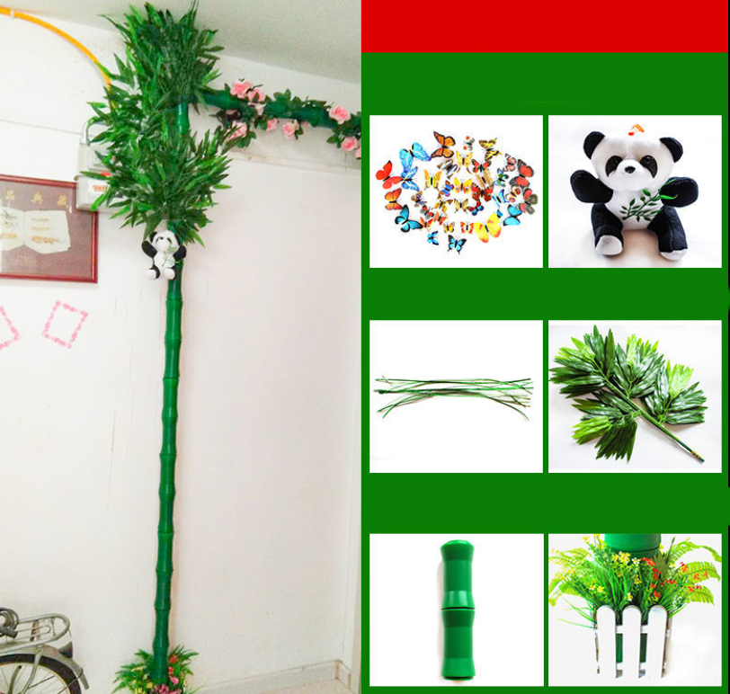 Simulated Bamboo Bark And Green Flowers