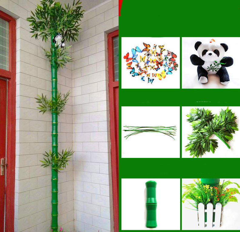 Simulated Bamboo Bark And Green Flowers